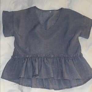 Blue Ruffle Hem Blouse